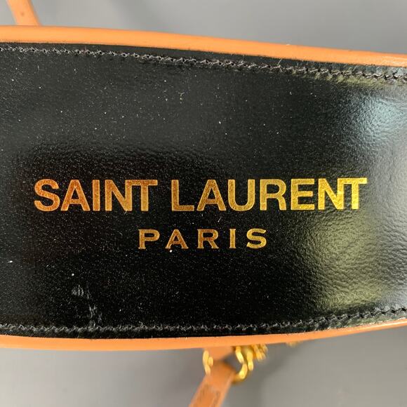 SAINT LAURENT Size 10 Melody Tan Leather Chain Ankle Strap Kitten Heel Sandals - Picture 6 of 7